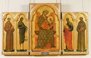 Neitsyt ja lapsi Pyhän Franciscuksen, Johannes Kastajan, Pyhän Johannes Evankelistan, Pyhän Antoniuksen Padovalaisen kanssa, 1354 (tempera paneelissa)